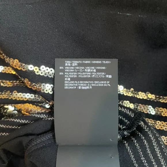 Saint Laurent Viscose/Polyester Sequin Striped T-shirt - Black Gold | Large - Picture 11 of 12